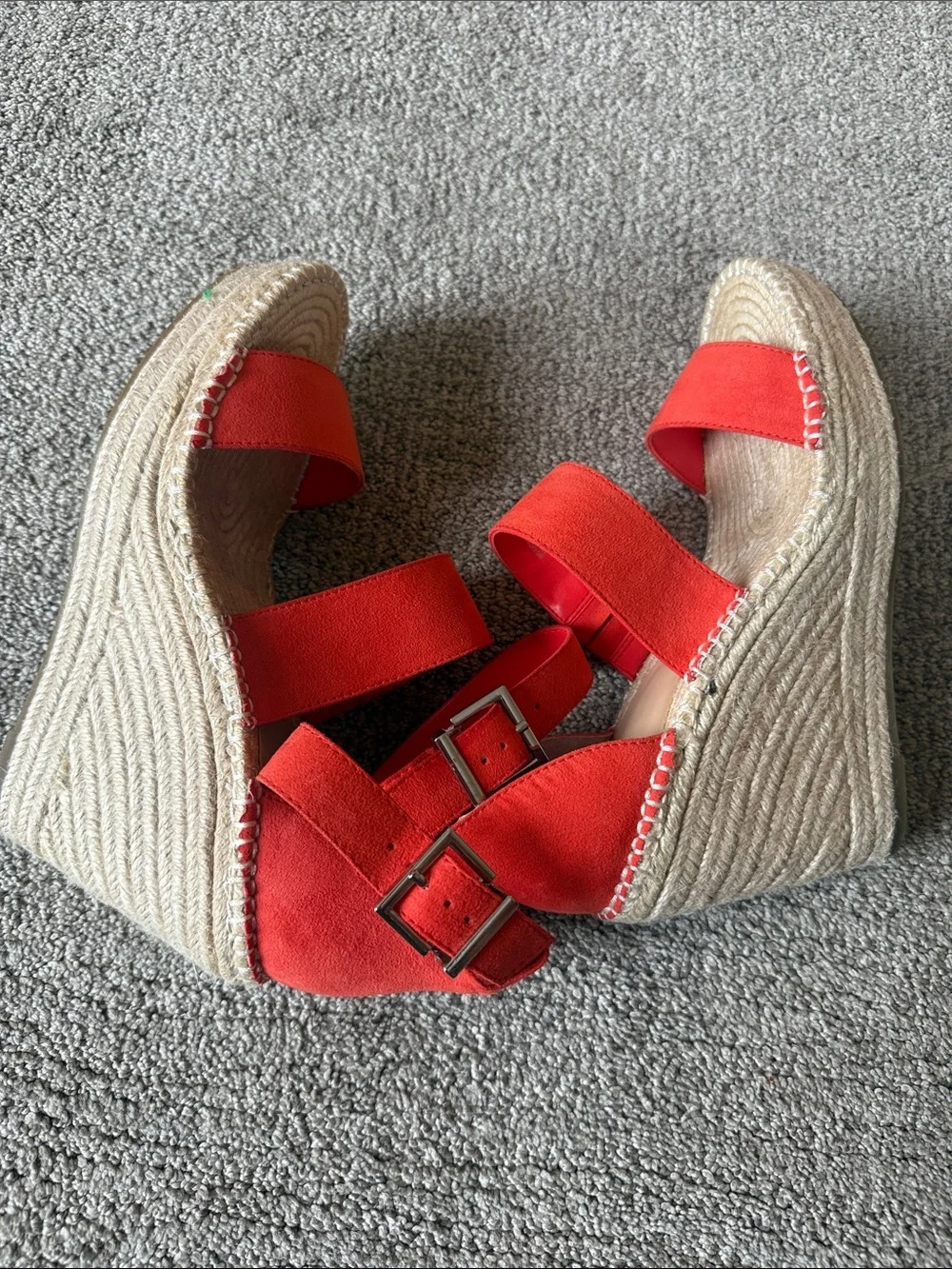 INC International Concepts Red Espadrille Wedge Sandals with Ankle Strap